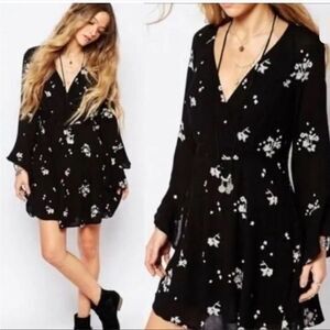 FREE PEOPLE | Jasmine Long Sleeve Embroidered Black Dress Women’s Size Small